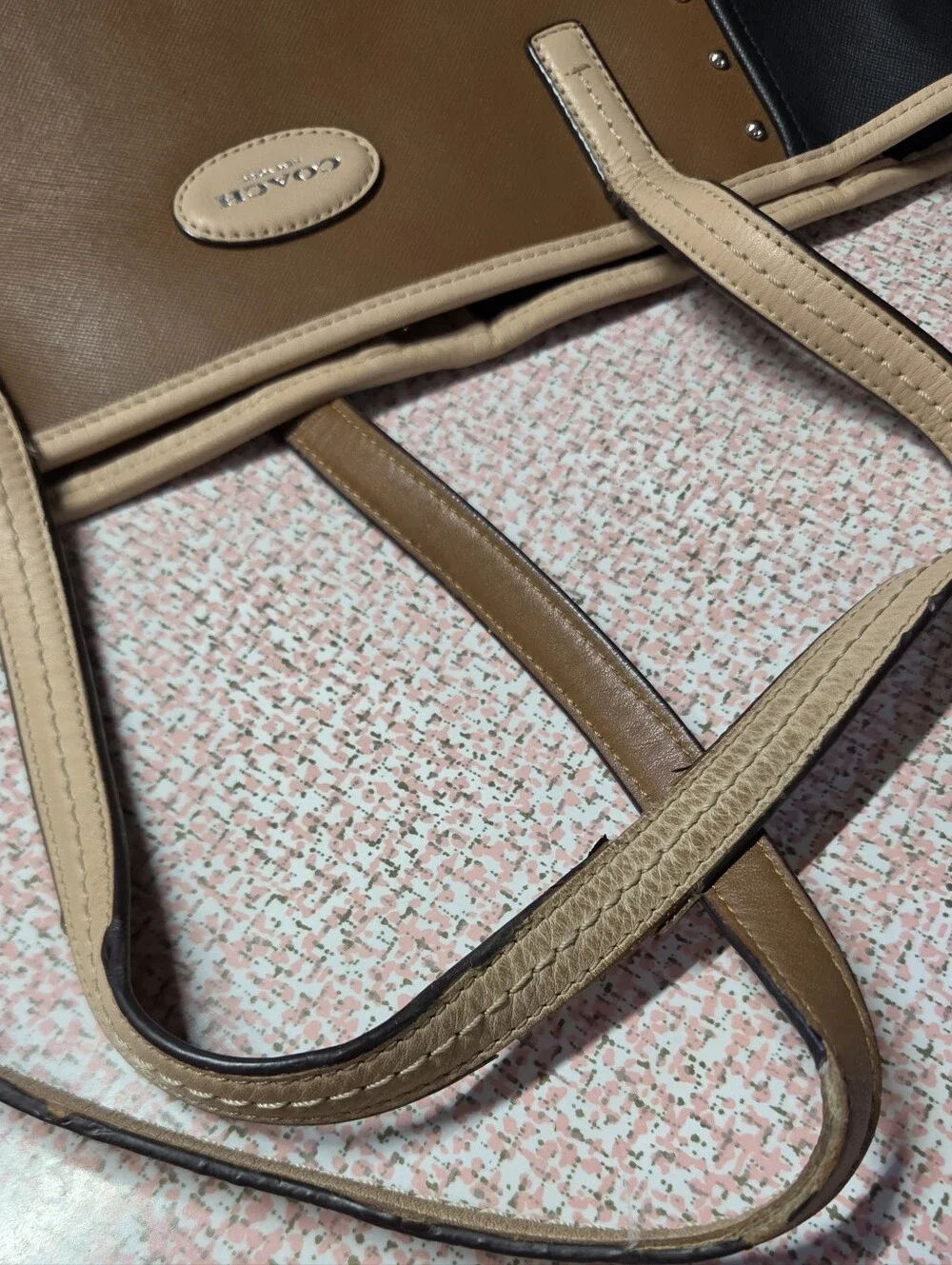 Coach Metro Colorblock Saffiano Leather Studded Tote Bag F31325